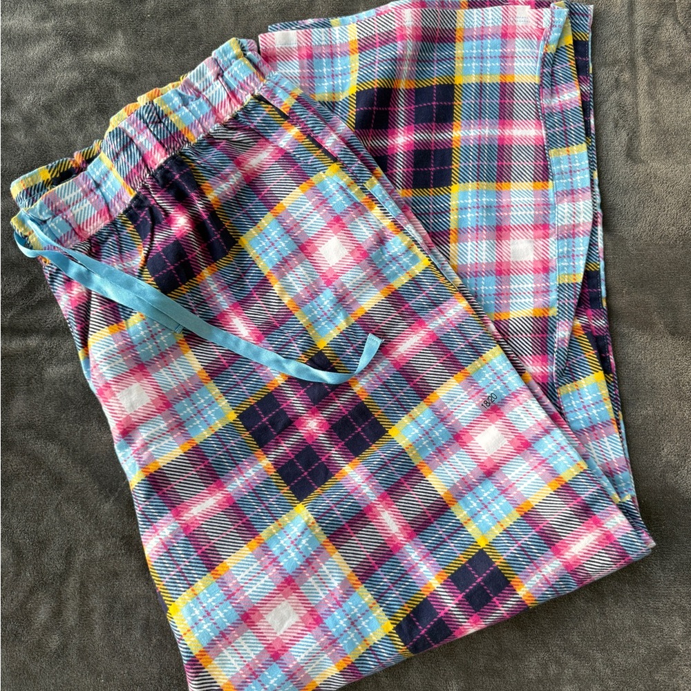 Cacique Bright Plaid Flannel Lounge Pants in Pink, Blue & Yellow